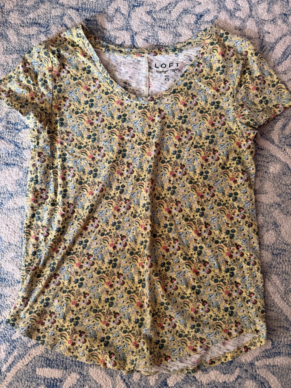 LOFT Yellow Floral Scoop Neck Short Sleeve Tee